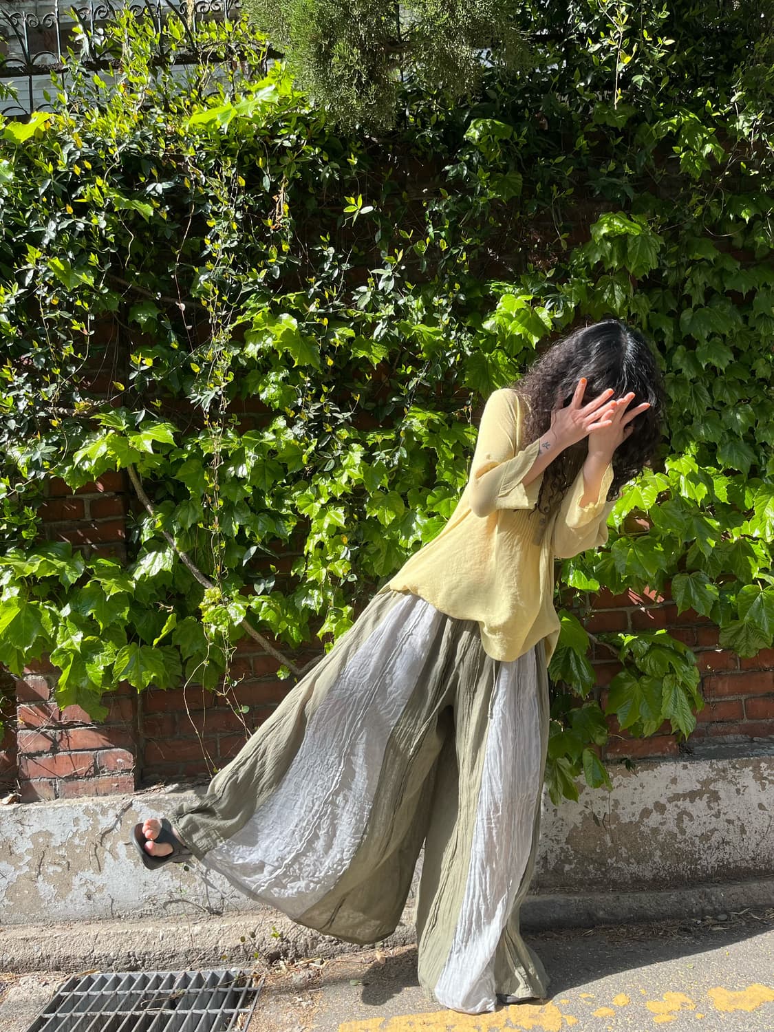 빈티지 카키 와이드 스커트 팬츠 상품이미지5