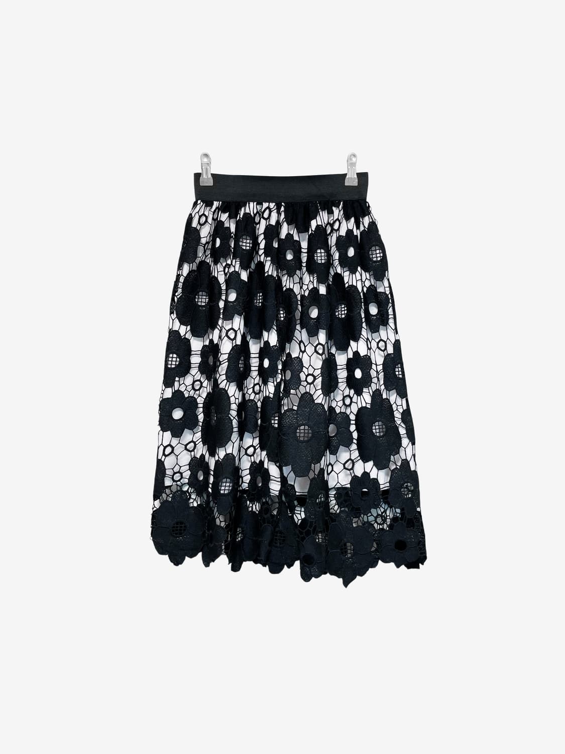 Big Flower Punching Midi Skirt - Black 상품이미지4