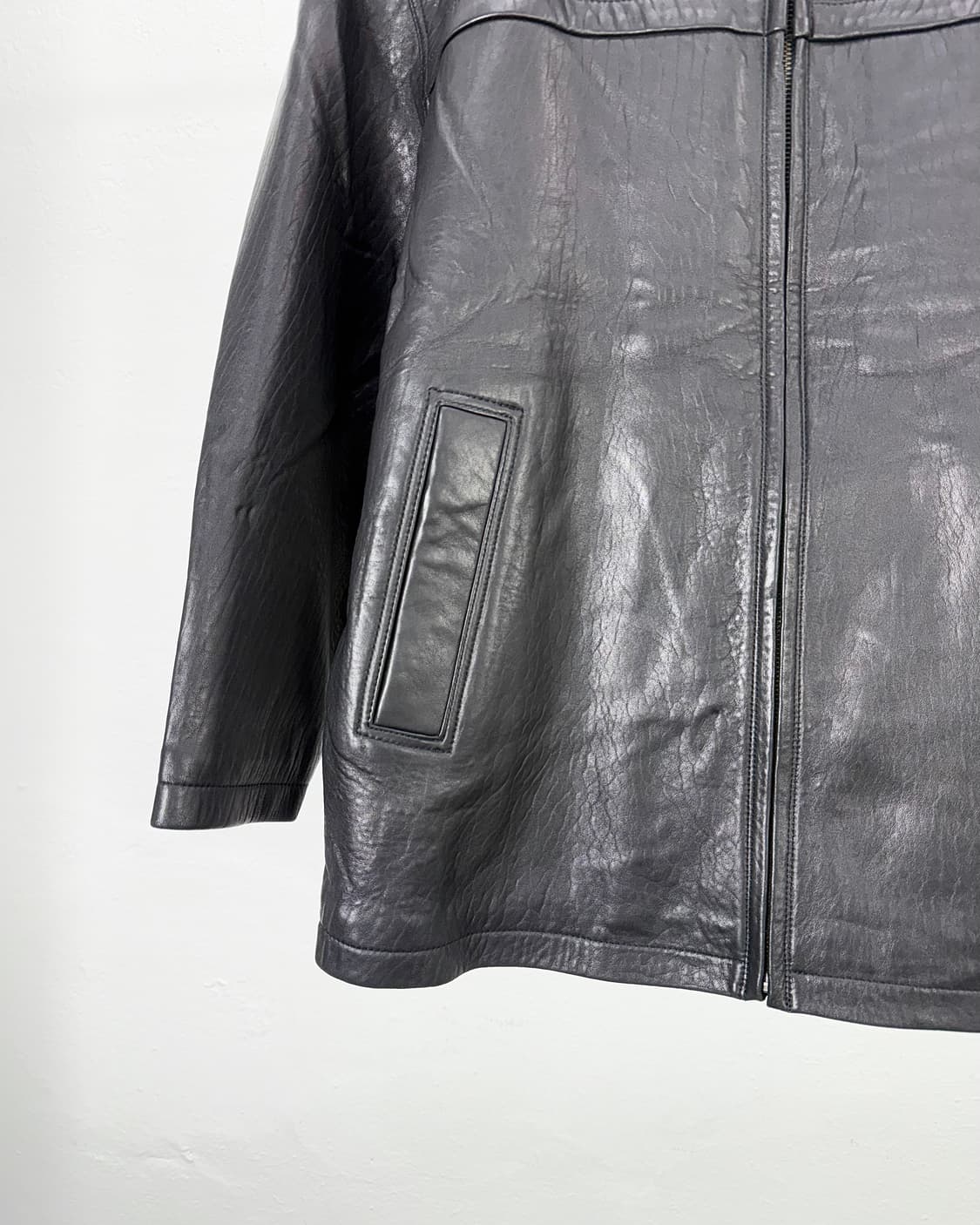 90s 이브 생로랑 블랙 퍼 카라 클래식 쉽스킨 레더 자켓 상품이미지4