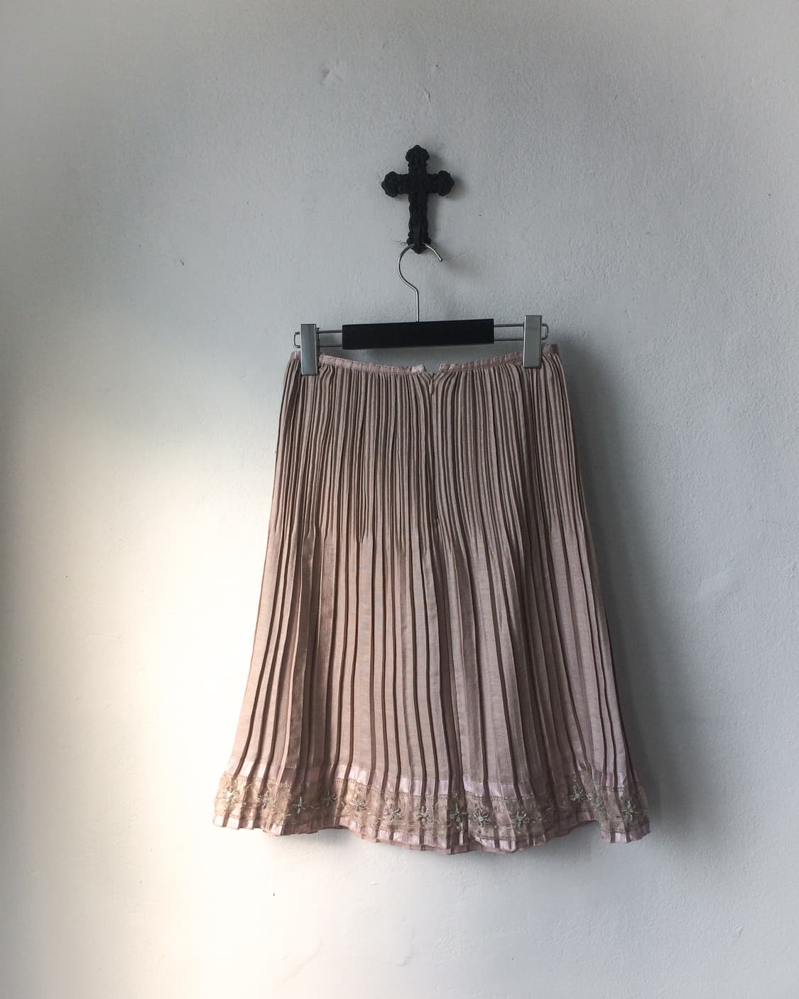 lest rose Lace trimming pleats midi skir 상품이미지2