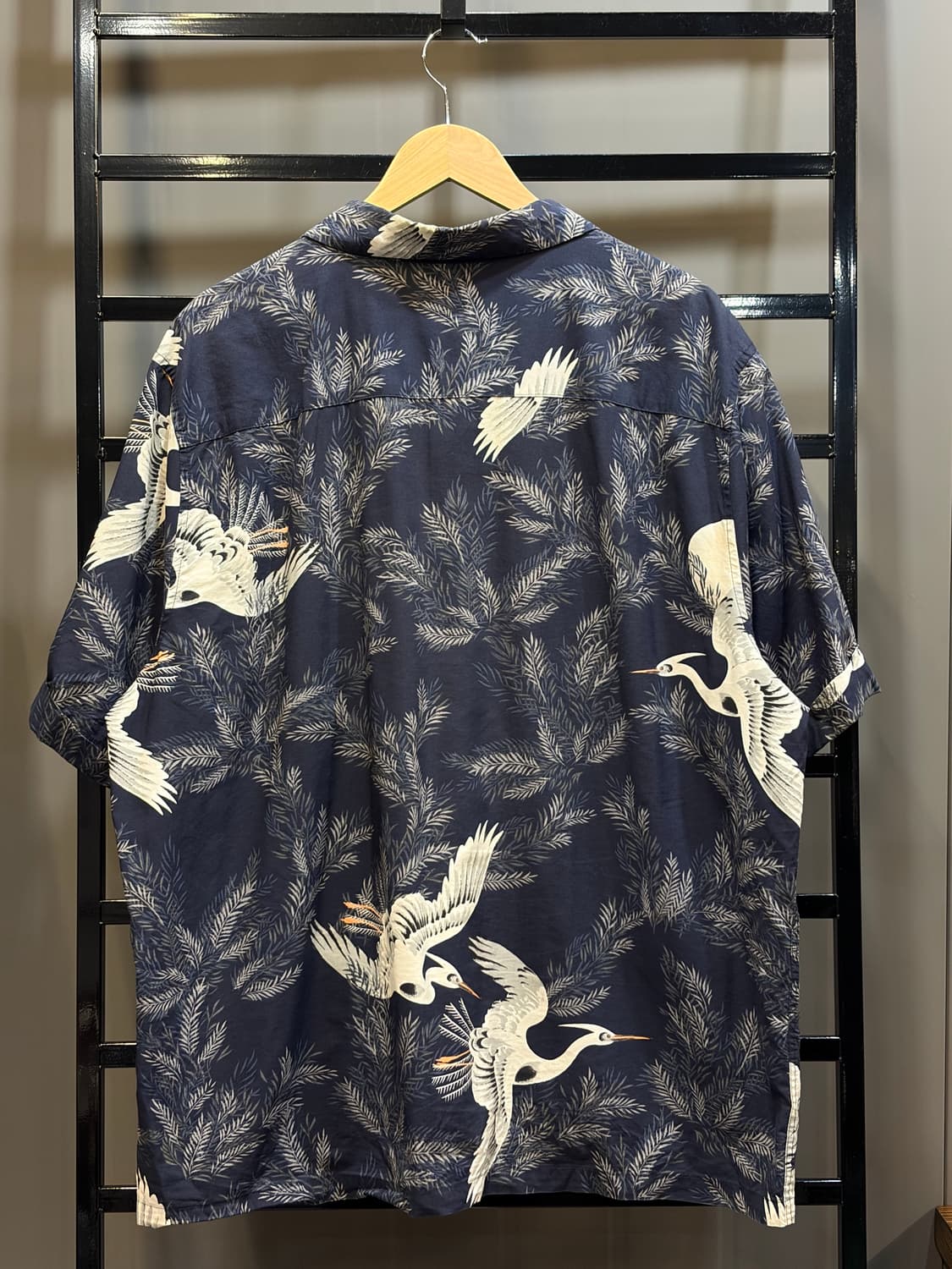 [XL] H&M 학 프린트 오픈카라 반팔 셔츠 네이비 하와이안셔츠 4.9 상품이미지2