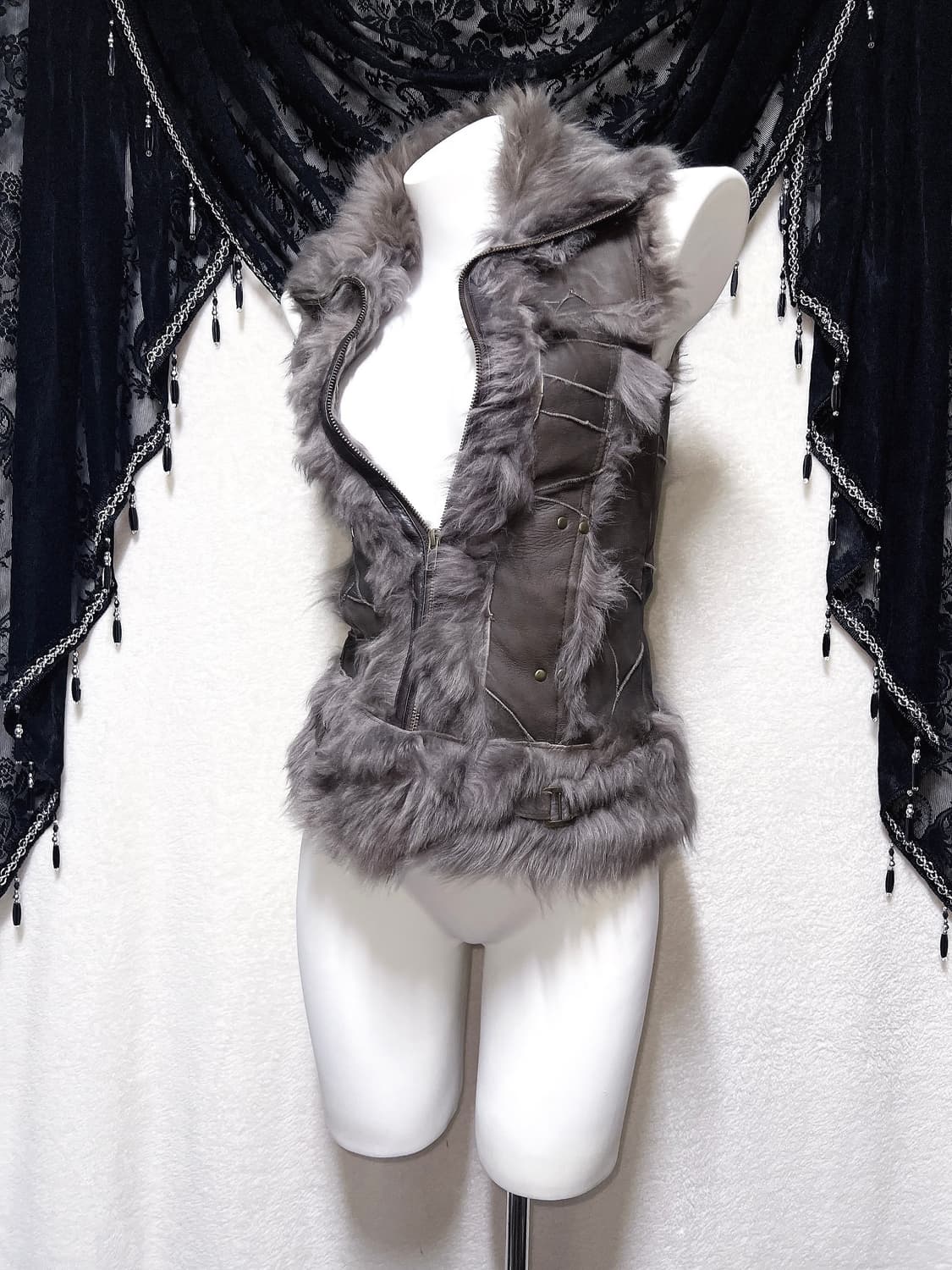 리얼레더 양가죽 퍼트리밍 베스트 조끼 무스탕 y2k 오네갸루 펑크 핀터  상품이미지5