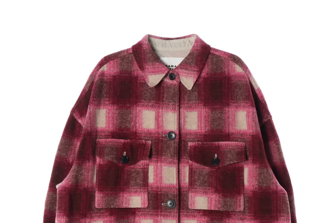 [L]이자벨마랑 버건디 핑크 체크 울 셔츠 롱 코트
 상품이미지2