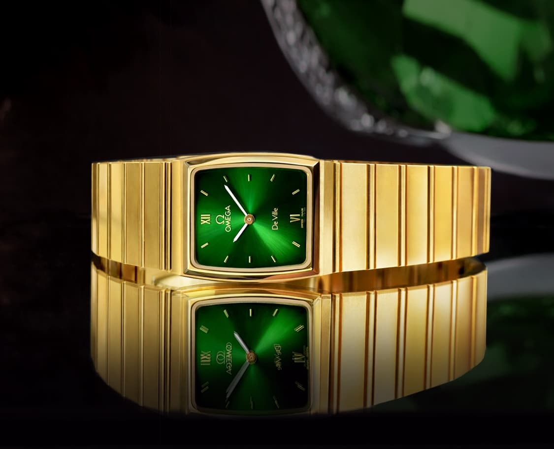 희귀 오메가 드빌 스퀘어 금장 그린 다이얼 여성 쿼츠 시계 상품이미지7