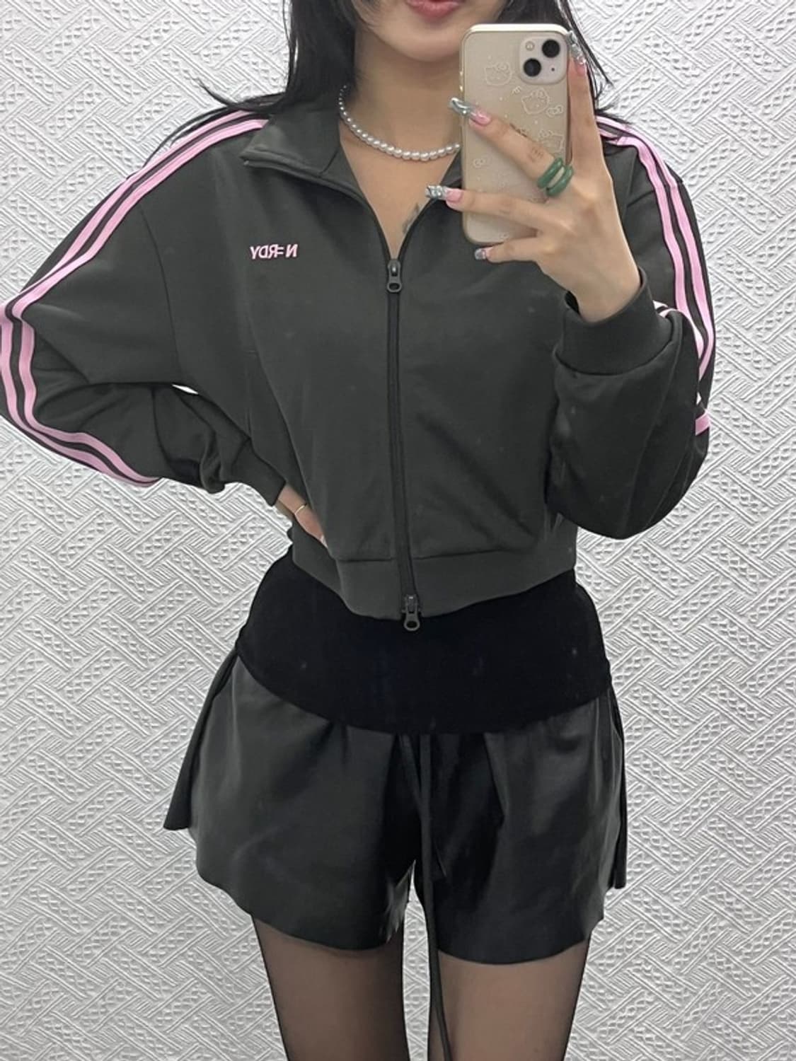 널디 우먼스 NY 딸기우유 핑크 크롭 져지 집업 XS C12629 상품이미지2