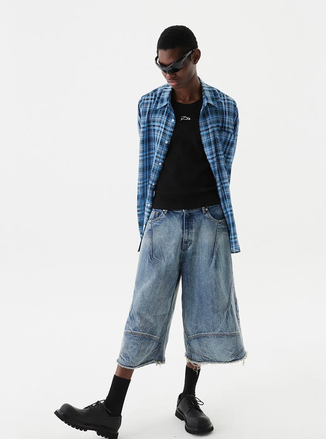 디앤에스알 오버사이즈 체크 셔츠 블루 -S size 상품이미지2