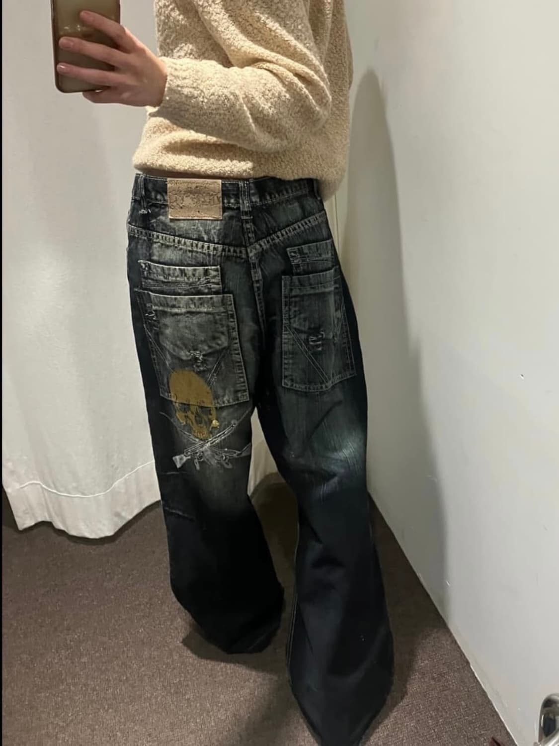 Hanwel Jeans 흑청 해골 데님 워싱팬츠 상품이미지1