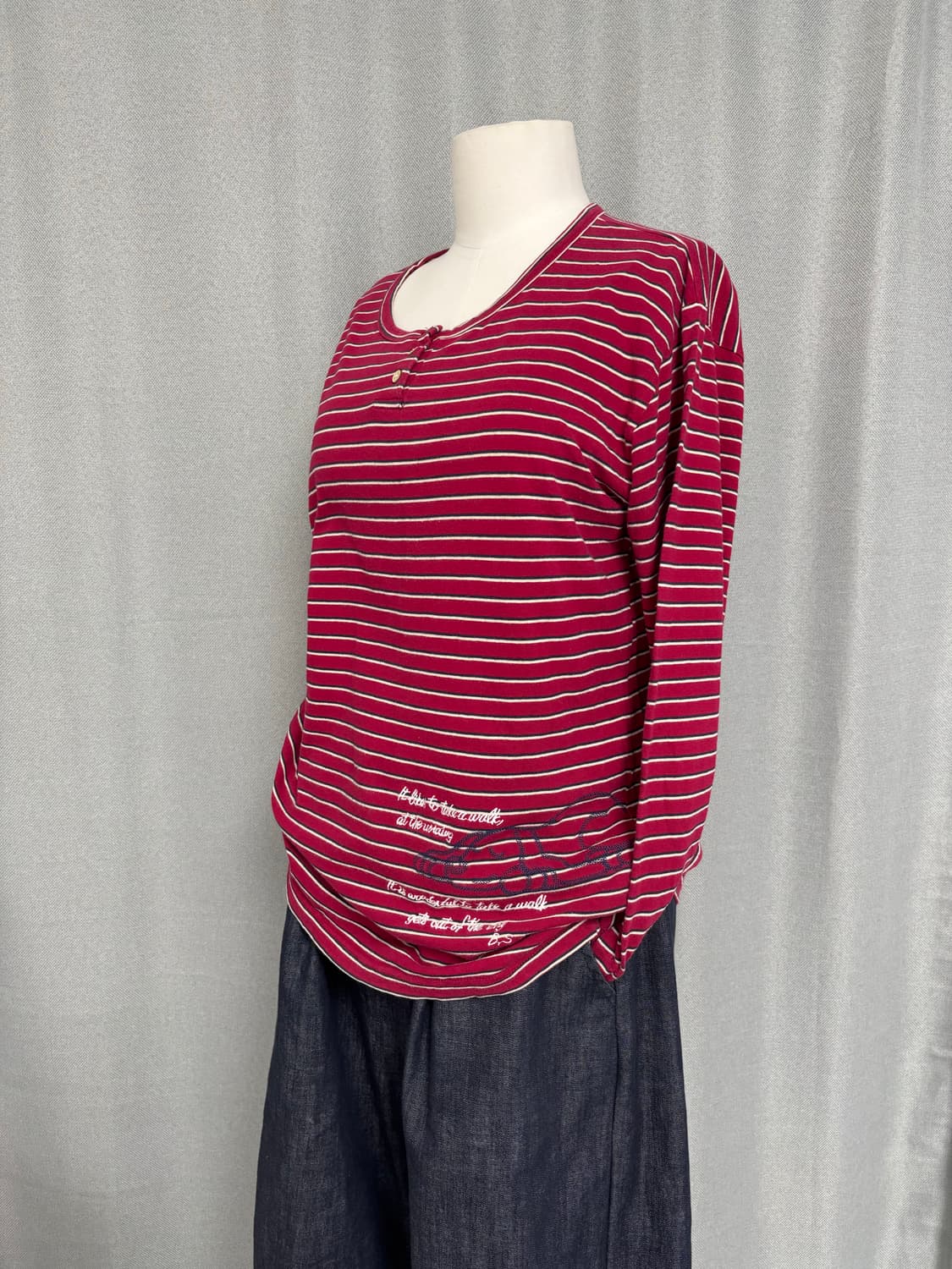 b.s saddle 레드 핑크 스트라이프 강아지 자수 긴팔티 상품이미지8