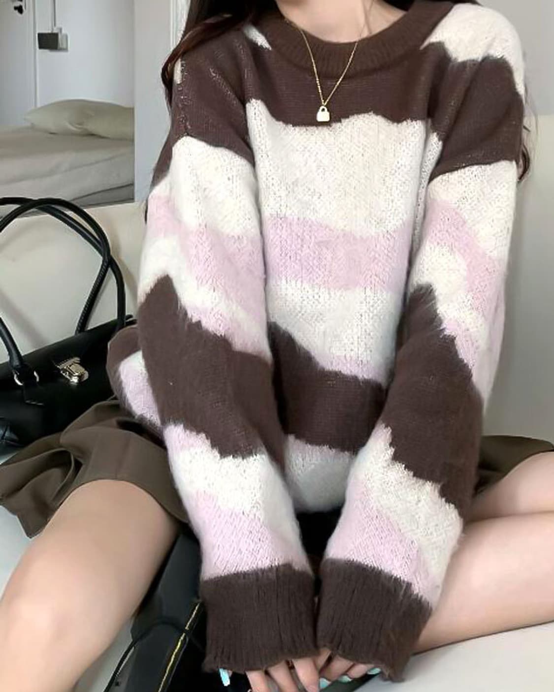 에이블리 지그재그 무신사 빈티지 딸기초코 핑크 브라운 니트 스웨터 상품이미지1