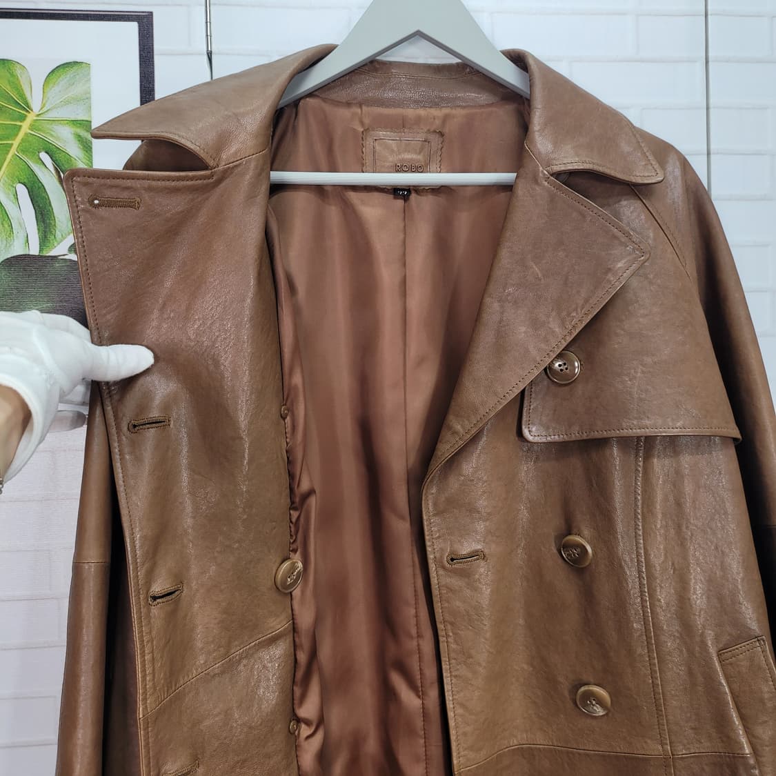 로보 양가죽 카멜 베이지 트렌치 롱 코트 77사이즈 상품이미지8