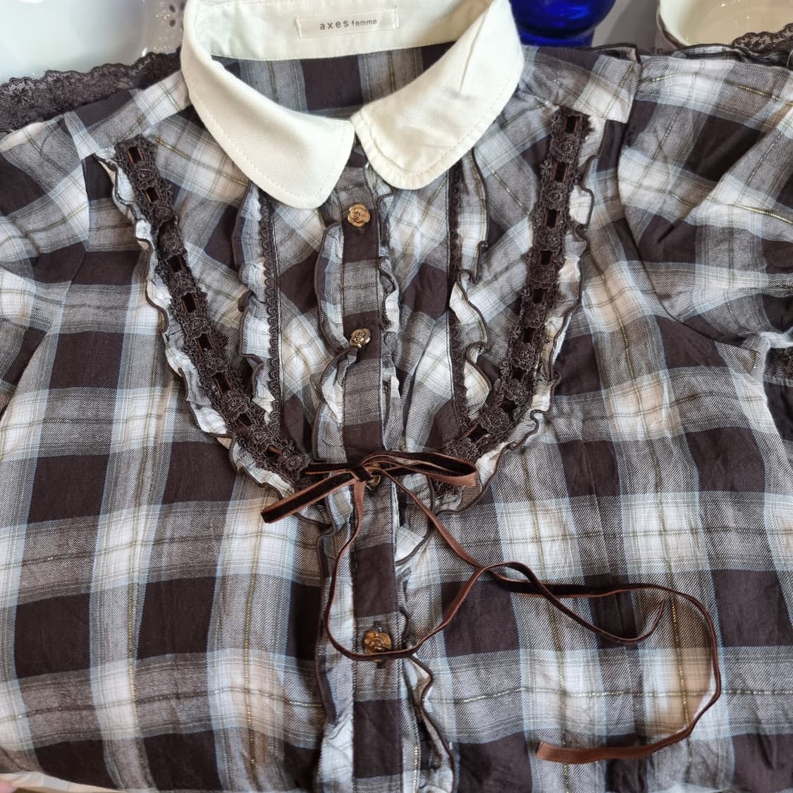 axes femme 악세즈 팜므 초코 체크 레이스 원피스 상품이미지10