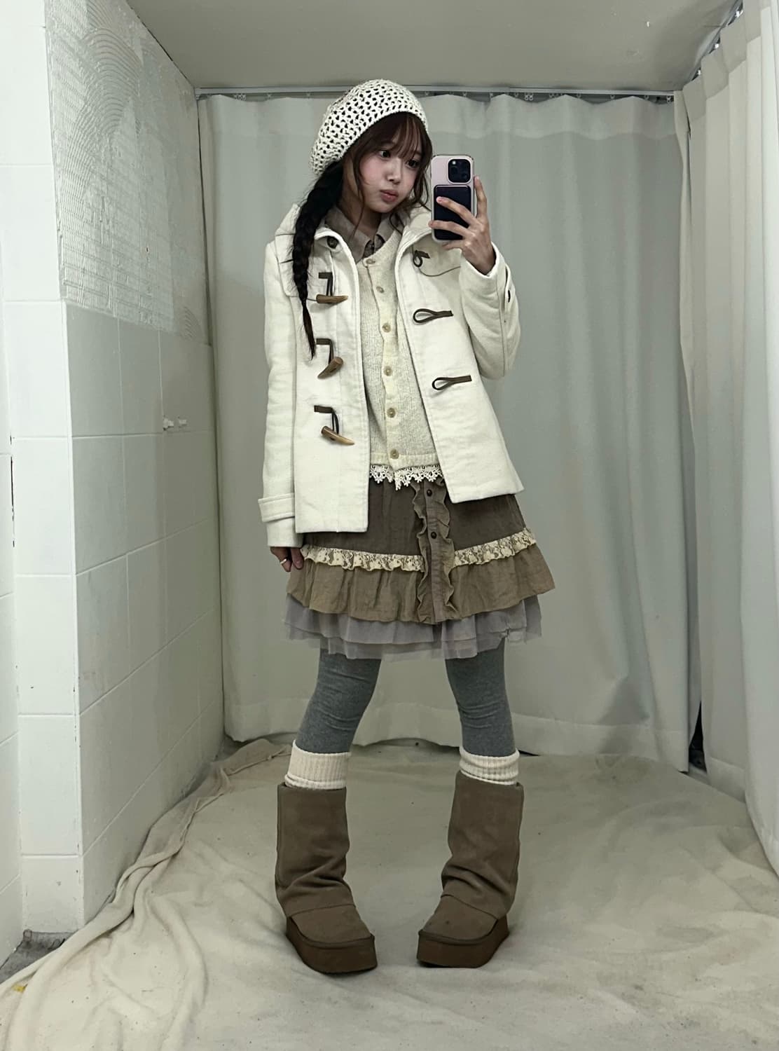 액시즈팜 아이보리 떡볶이코트 모리걸 코디세트 상품이미지1