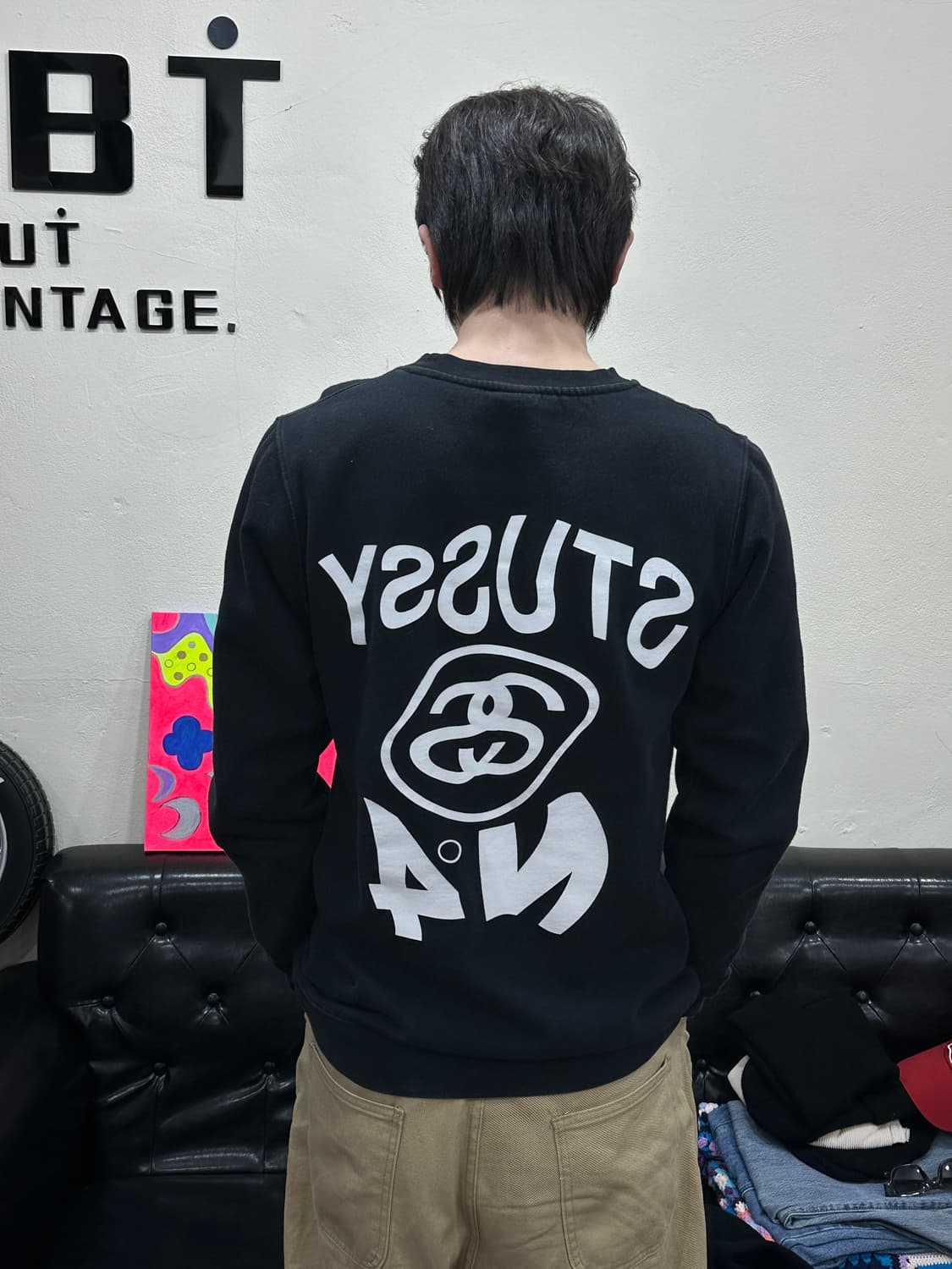 스투시 맨투맨 블랙 L 상품이미지3