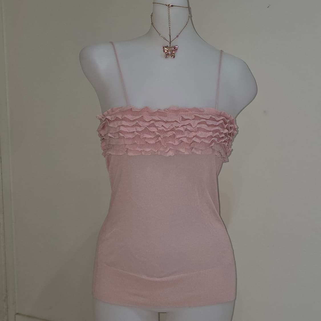 유럽빈티지 cacharel)핑크 히메갸루st 로맨틱셔링 시스루 슬리브리스 상품이미지2