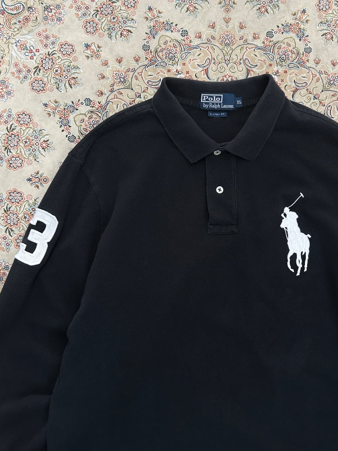 폴로 랄프로렌 블랙/화이트 커스텀핏 빅포니 카라티  상품이미지4