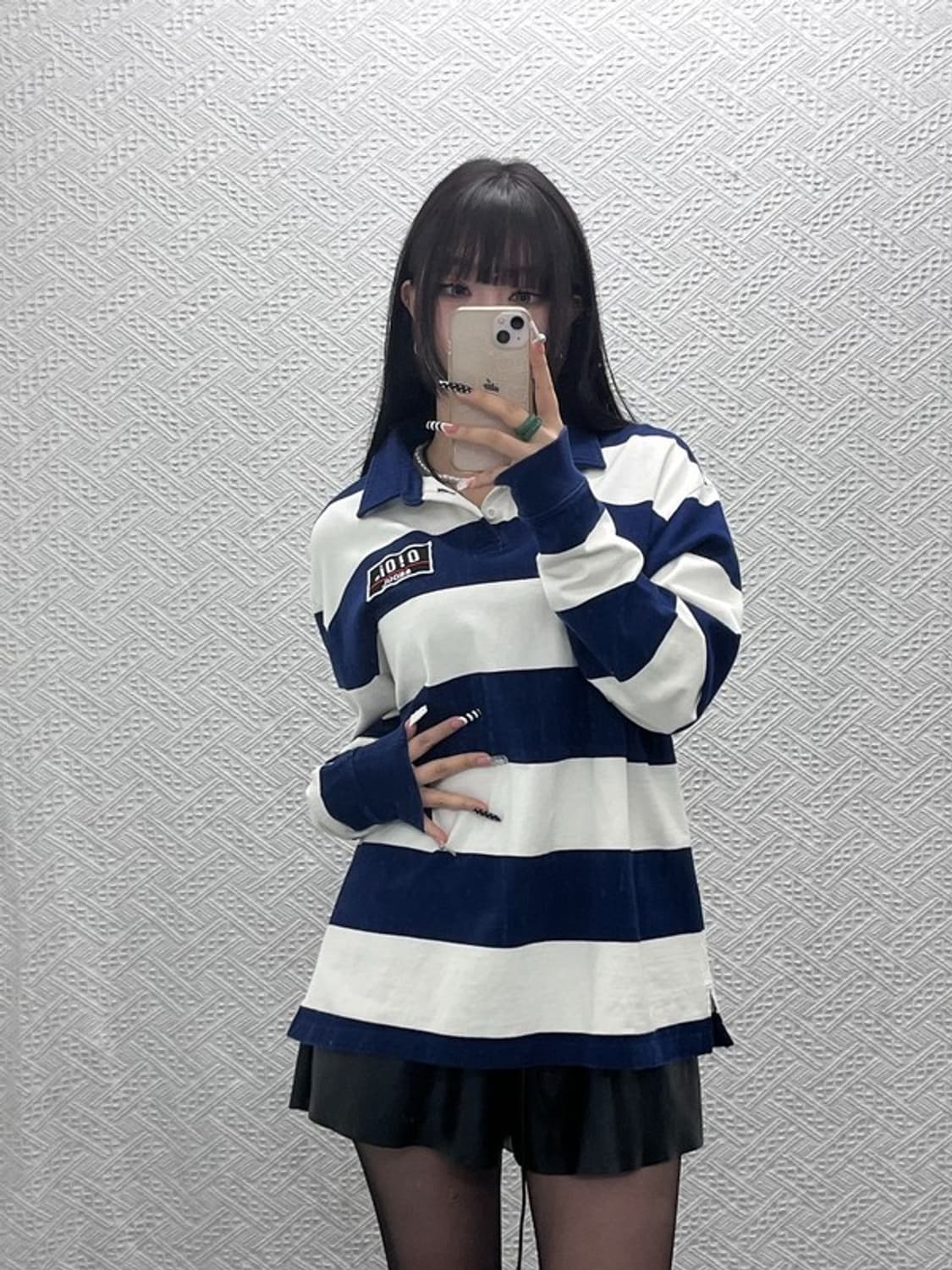 오아이오아이 레트로 00's 스트라이프 카라 롱슬리브 F C10272 상품이미지1