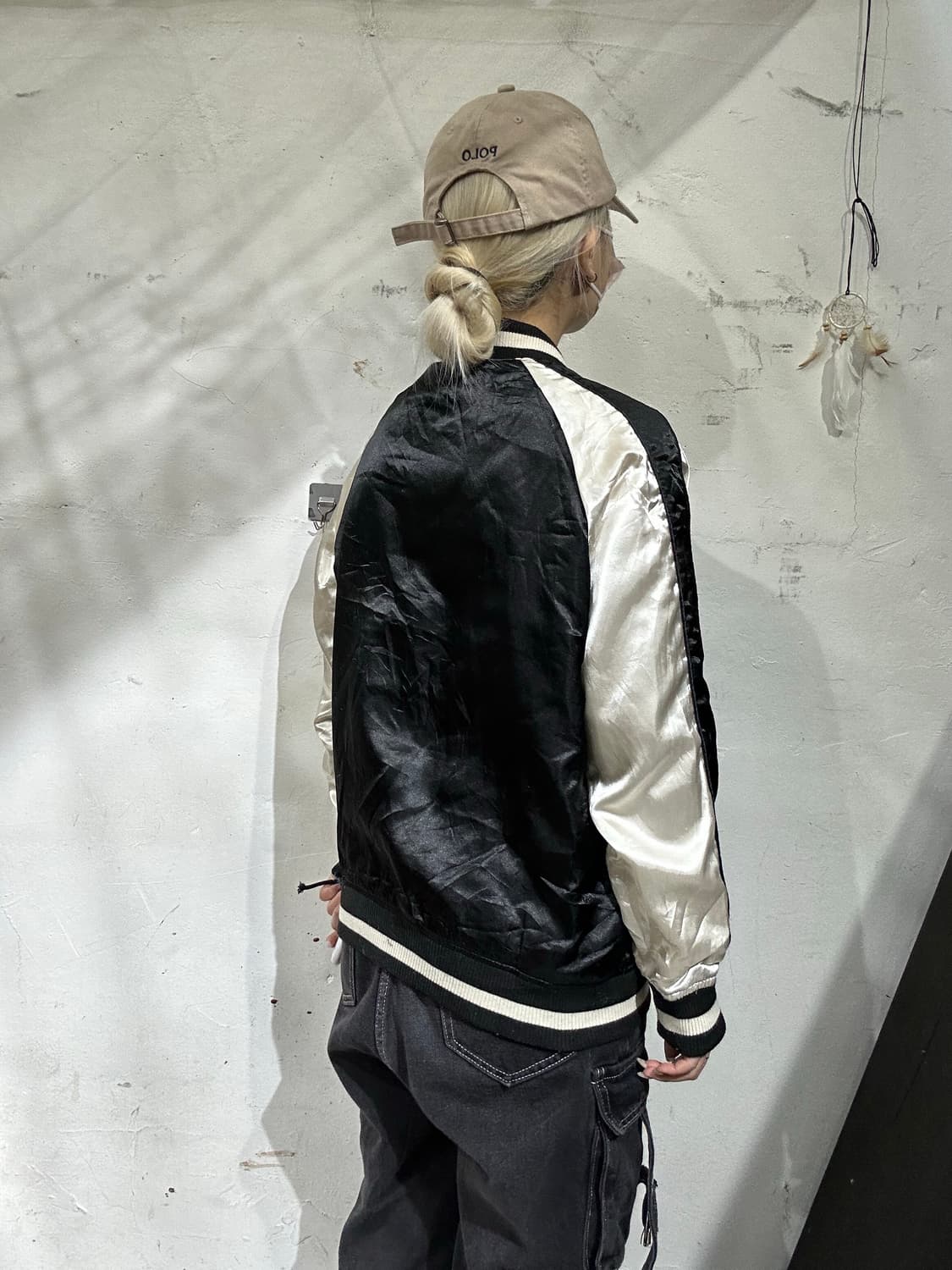 일본 빈티지 스카잔 오버핏 블랙 사이드 라인 자켓 M 상품이미지3