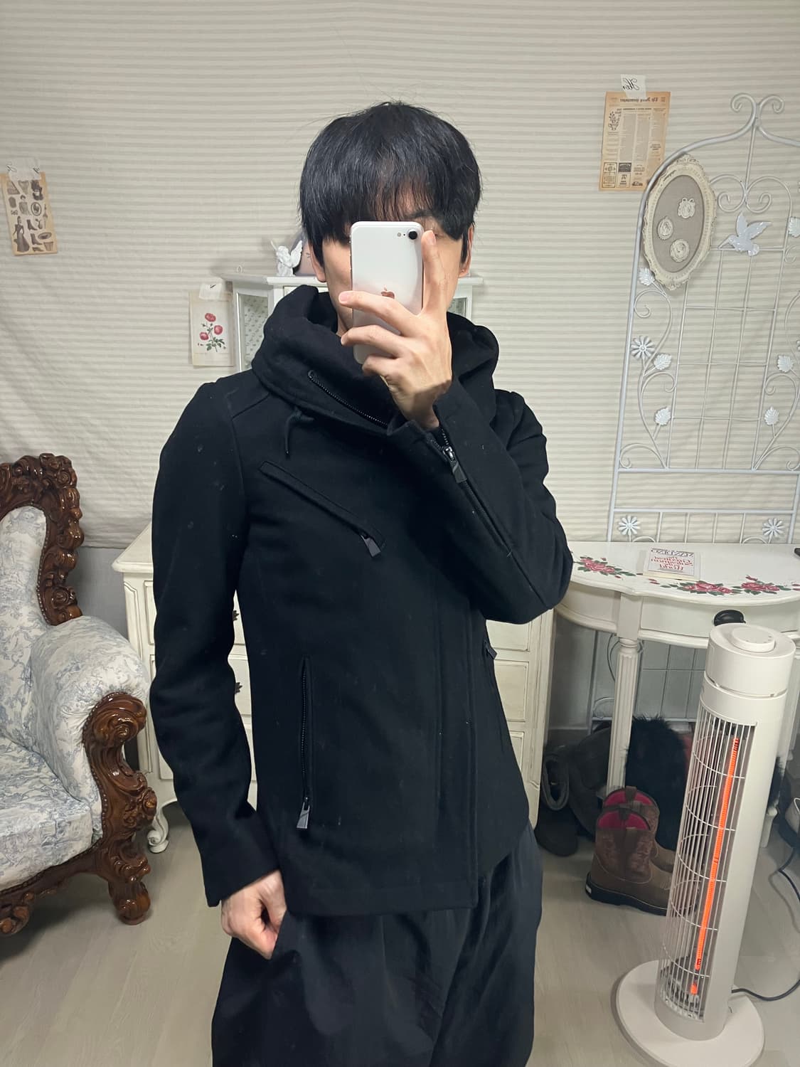 빈티지 자카드 터틀넥 지퍼 코트 o-839 y2k 스트릿 모리 갸루 일본 상품이미지2