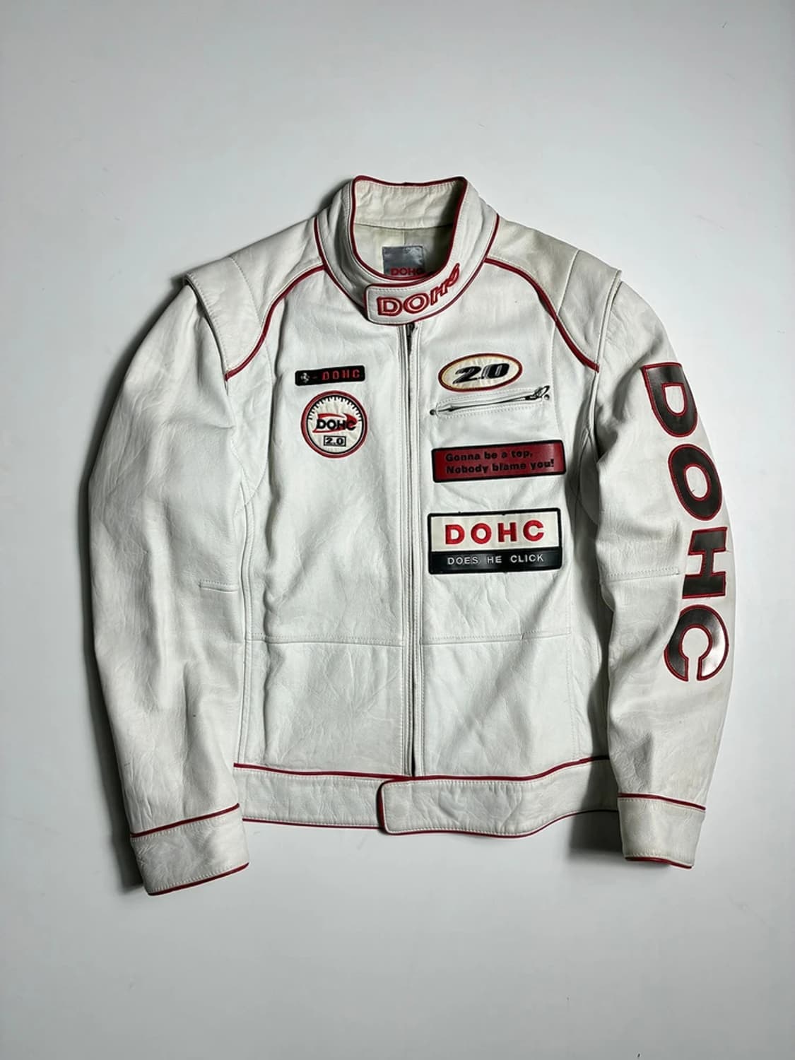 DOHC 레드 파이핑 패치 포인트 양가죽 라이딩 자켓 R1990 상품이미지1