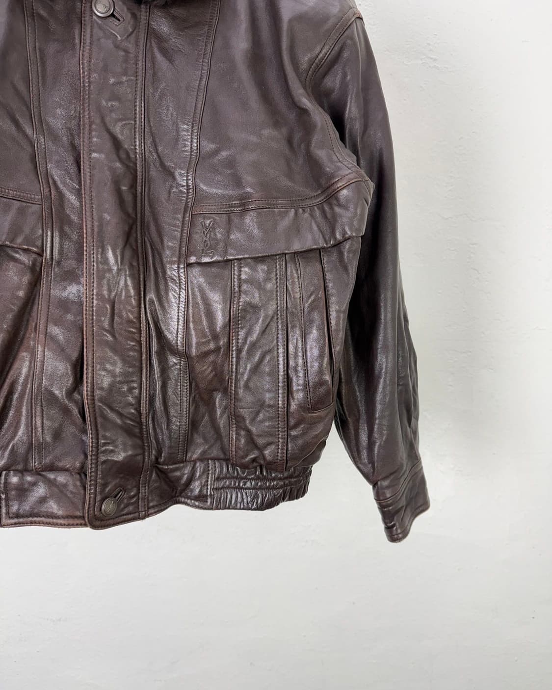 이브 생로랑 뿌르 옴므 브라운 램스킨 퍼 카라 파일럿 봄버 자켓 상품이미지5