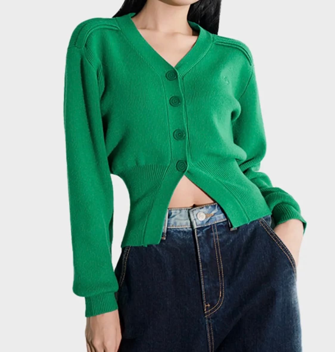AVANDRESS Balloon Ribbed Cardigan (Green 상품이미지1