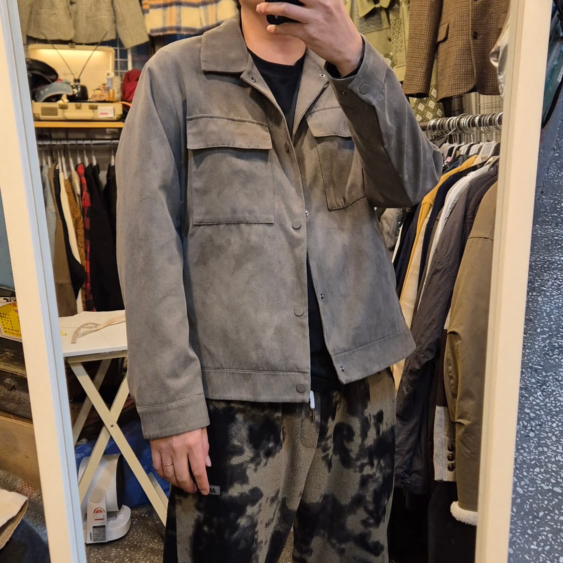 105(착샷잇음) 진그레이 스웨이드자켓  상품이미지3