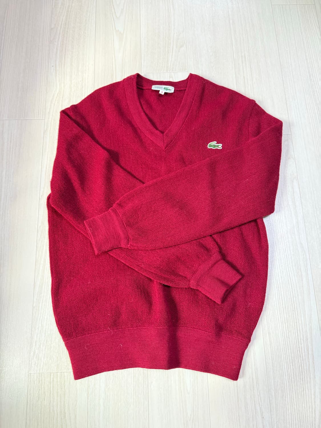 빈티지 라코스테 70s 80s 울 100 브이넥 니트 레드 상품이미지1