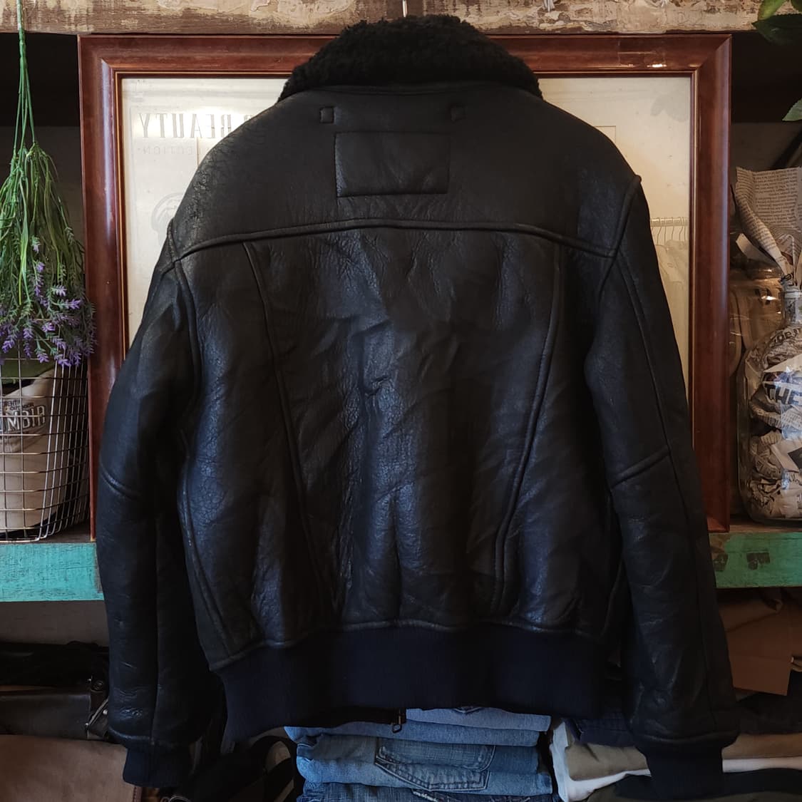 00년대 할리 데이비슨 무스탕 레더 봄버 자켓 F 상품이미지3