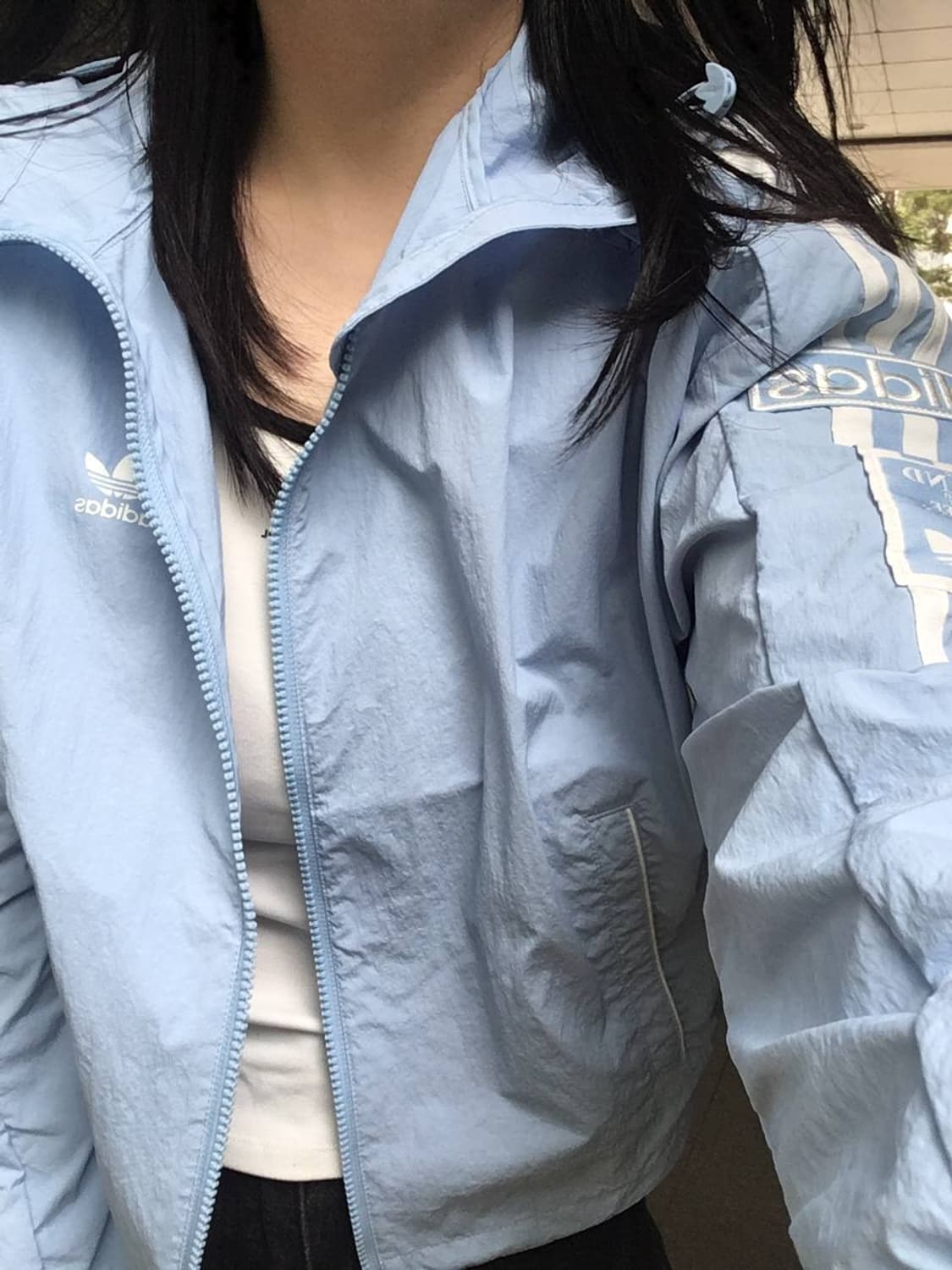 아디다스 시나모롤 윈드브레이크 바람막이 후드 핀터깔 스카이블루 상품이미지10