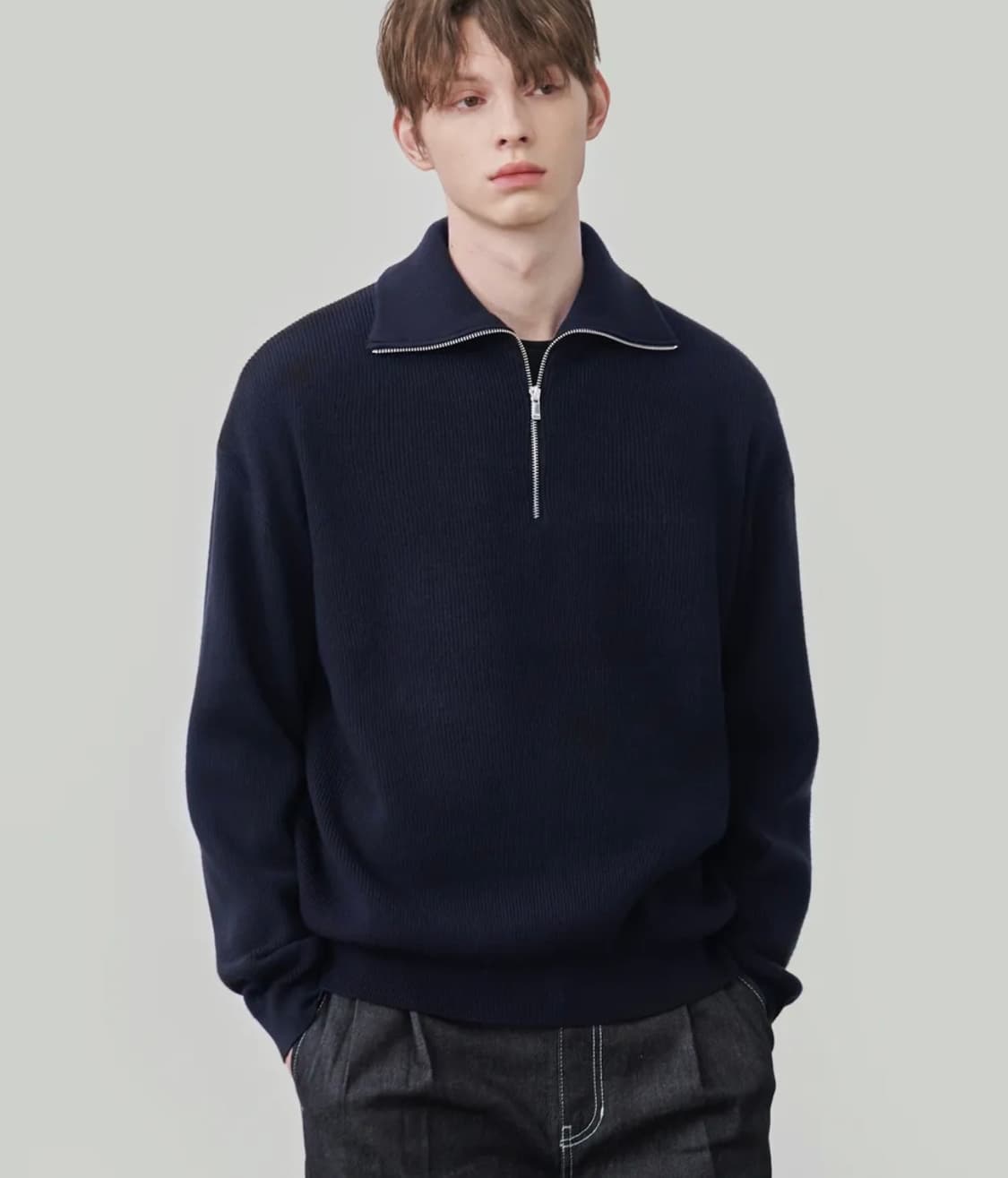 (새상품) 드로우핏 니트 반집업 네이비 상품이미지5