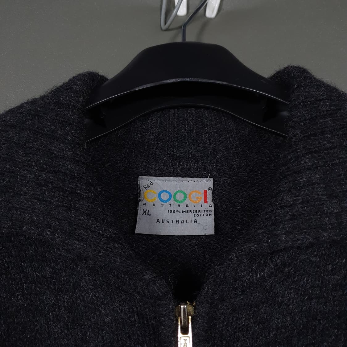 정품 COOGI 쿠지 다크그레이 코튼 카라 니트 집업 스웨터 가디건 XL 상품이미지5