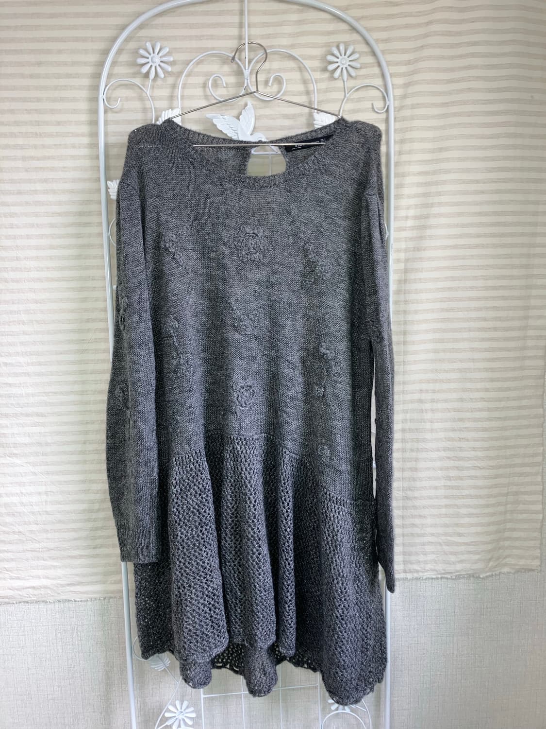 jpn vintage 차콜 플라워 패턴 펀칭 레이스 니트 원피스 y2k  상품이미지4