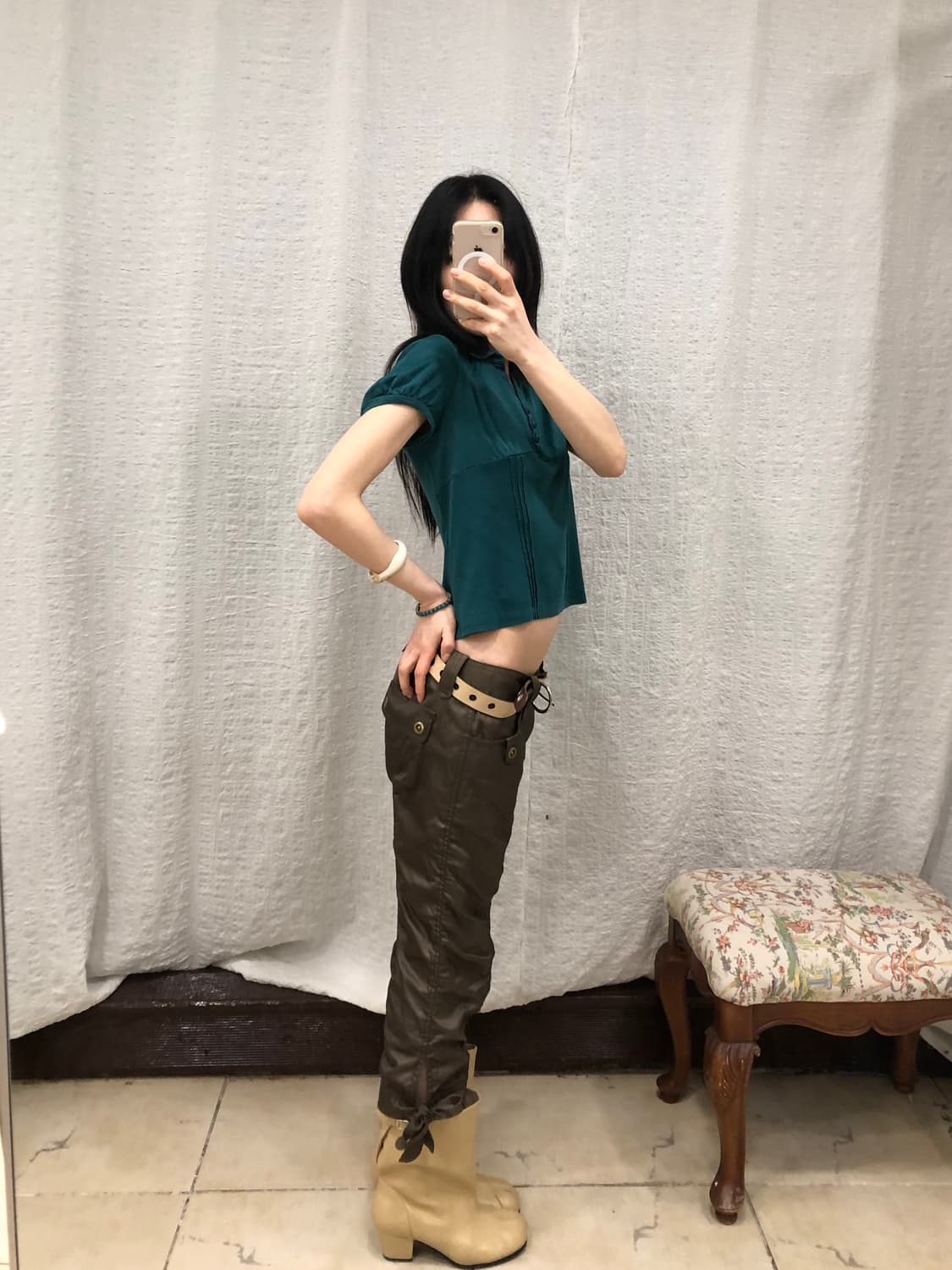 Satin brown shirring pants 상품이미지5