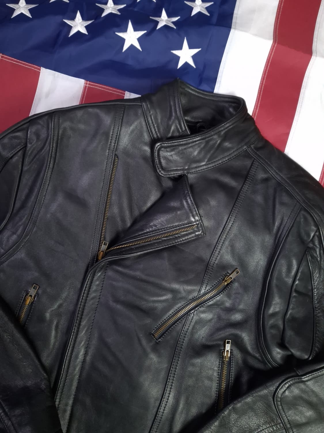90's 일본판 리얼레더 더블 라이더자켓 상품이미지8