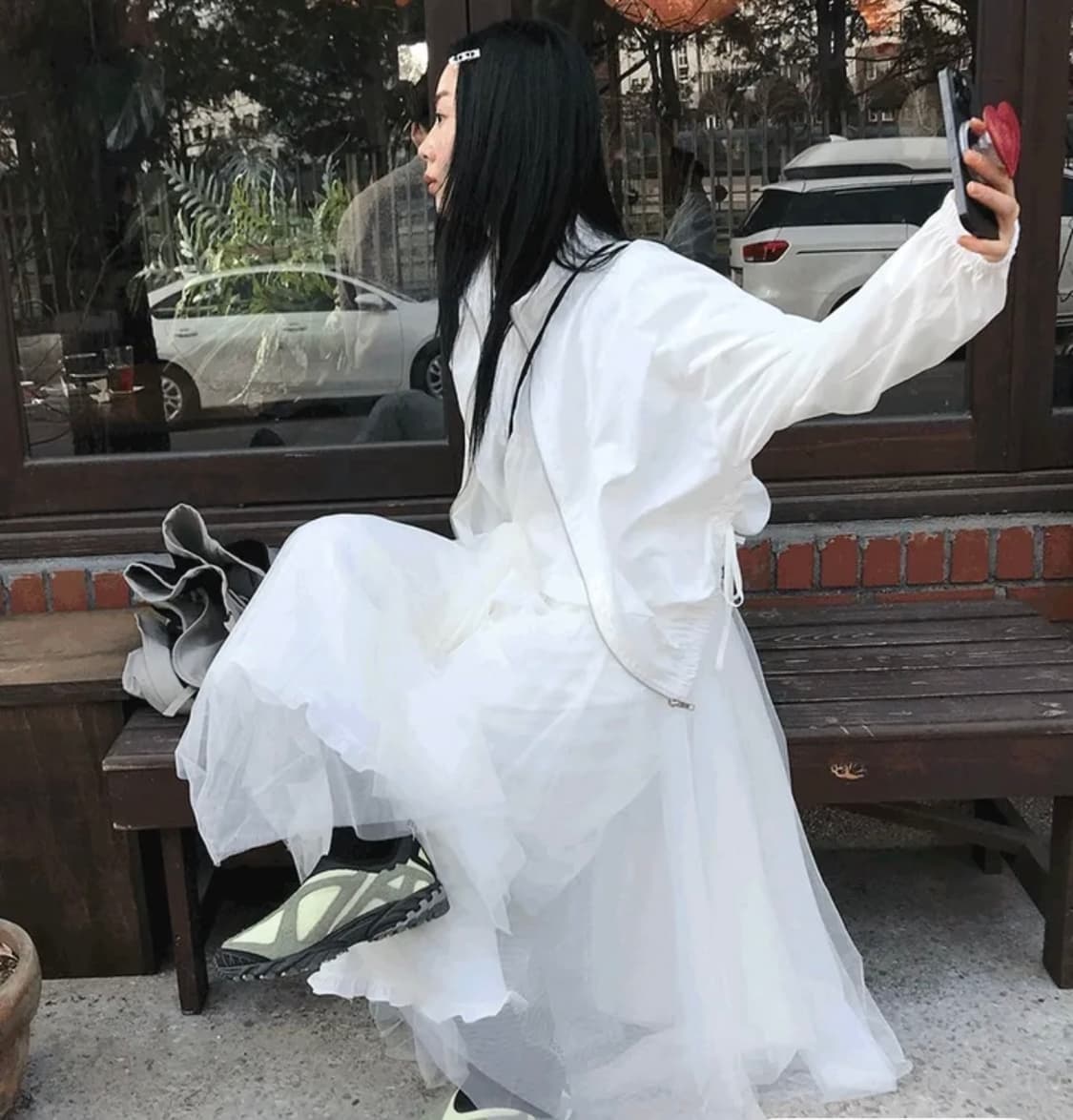 우화 리퀴드 롱 스커트 블랙 상품이미지1