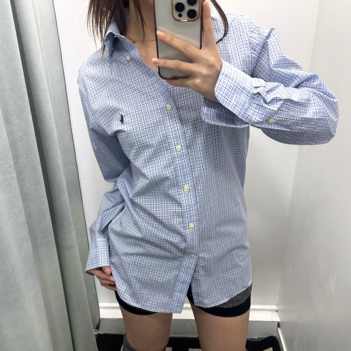 랄프로렌 블루 체크 슬림핏 셔츠 상품이미지1