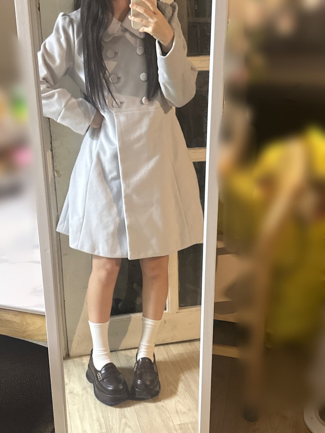빈티지 엑시즈팜 액시즈팜 하늘색 소라색 카라 겨울 롱코트 상품이미지2
