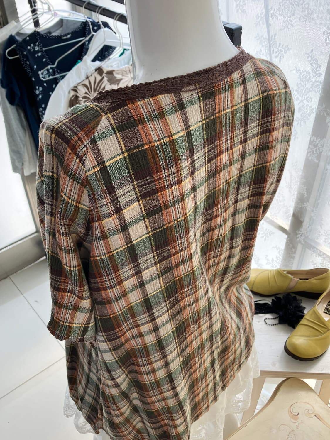mori check lace slit blouse 상품이미지2