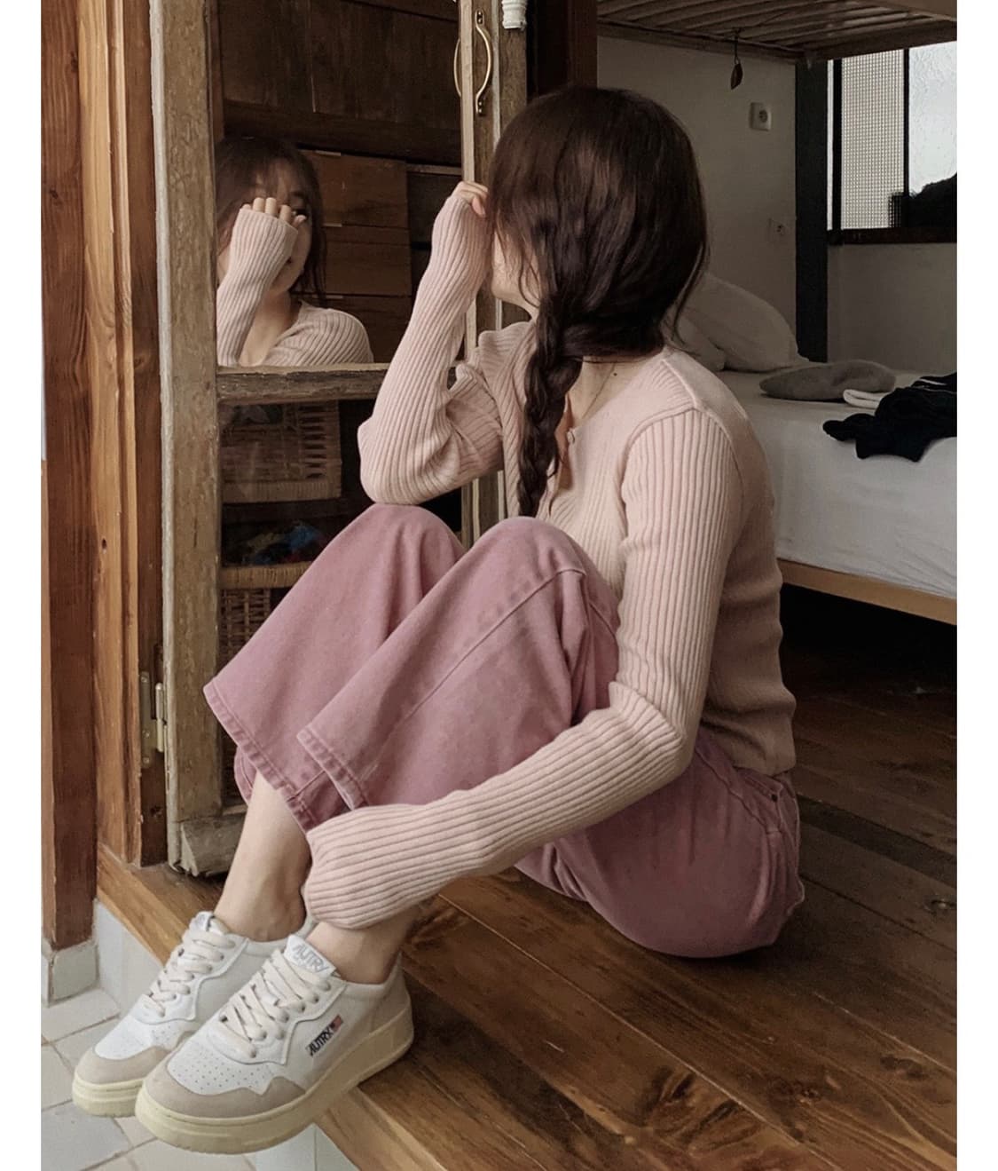슬로우앤드 투데이 뮤트핑크 다잉데님 팬츠 상품이미지3