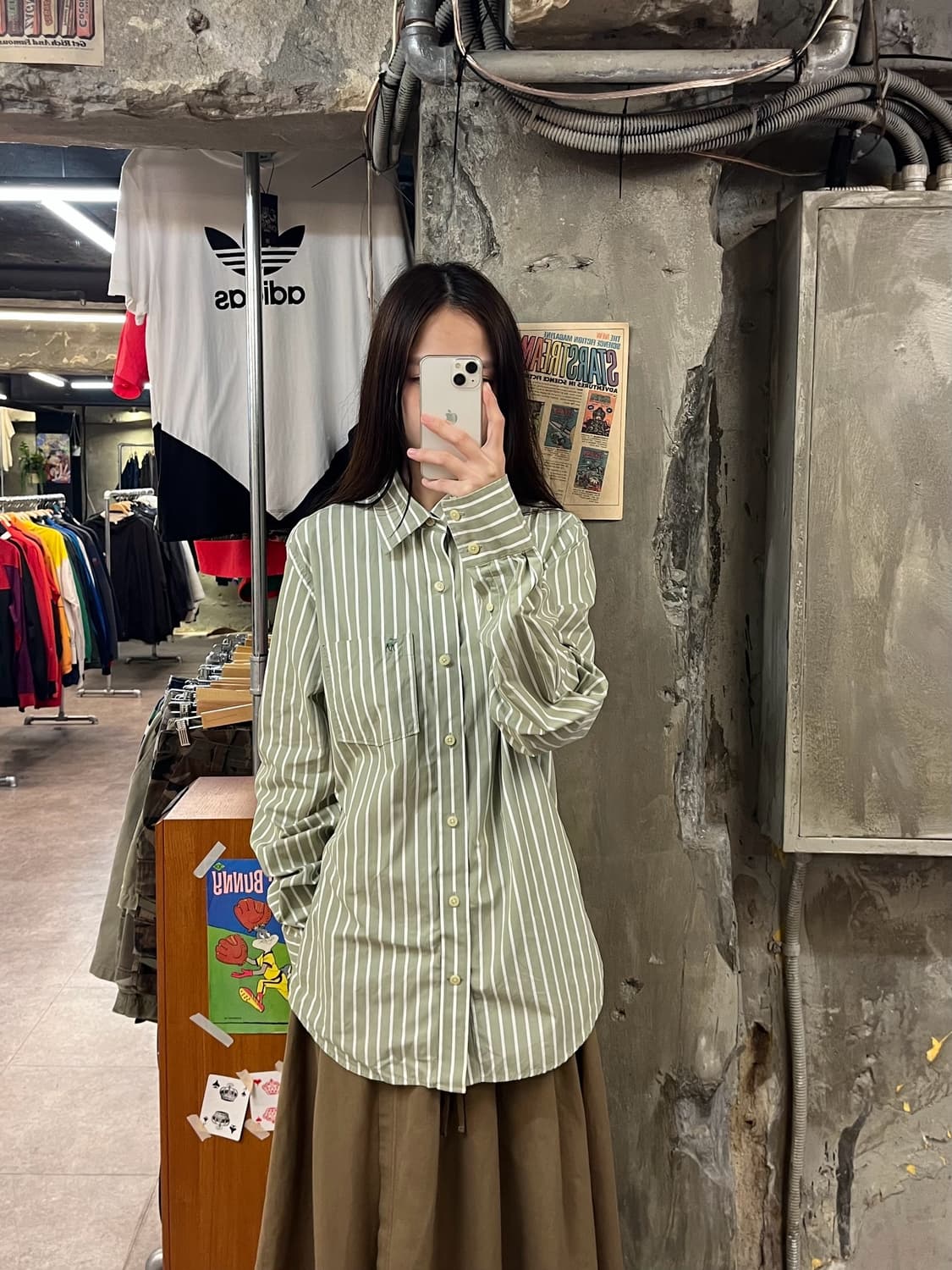 아베크롬비 스트라이프 셔츠 그린 M #csz1348 상품이미지2