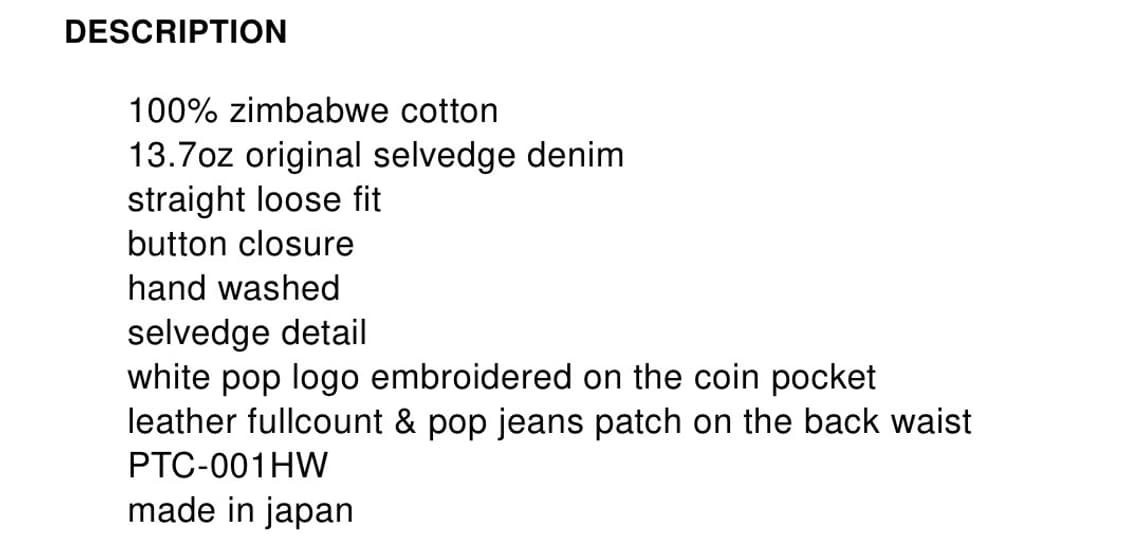 [XL] 풀카운트x팝 트레이딩 컴퍼니 HW DRS 데님 팬츠 다트포드 상품이미지5