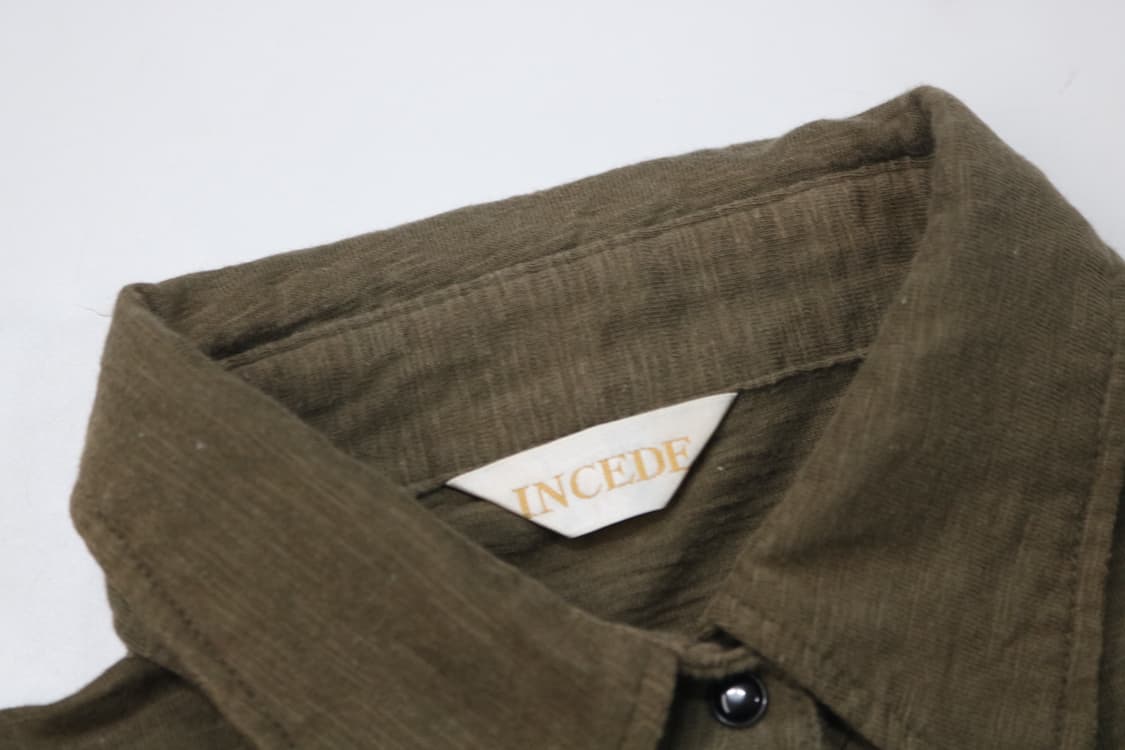 INCEDE 인세이드 빈티지 카키 십자수 스터드 반팔 셔츠 상품이미지8