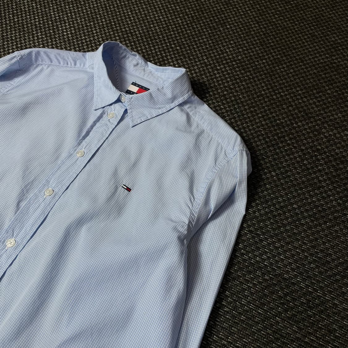 타미힐피거 스카이블루 마이크로 체크 패턴 긴팔 셔츠 M 상품이미지5