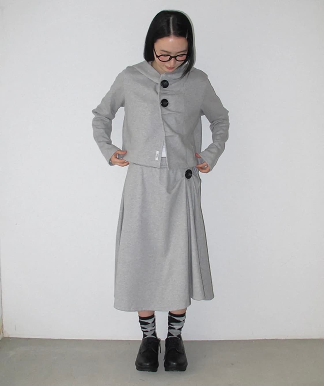 론론 빅버튼 후드 가디건 그레이 상품이미지3