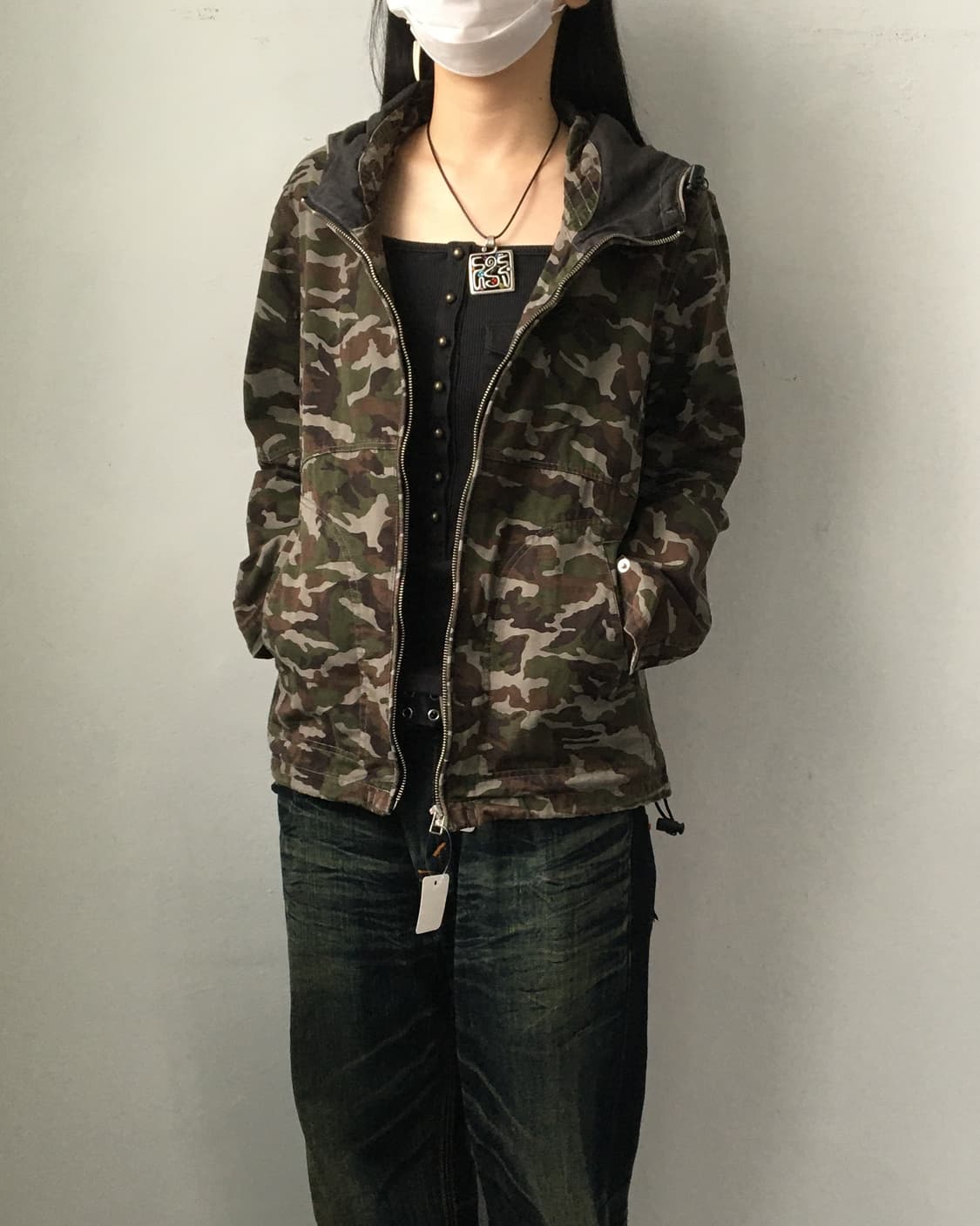 Camo pattern high neck hood jacket 상품이미지6