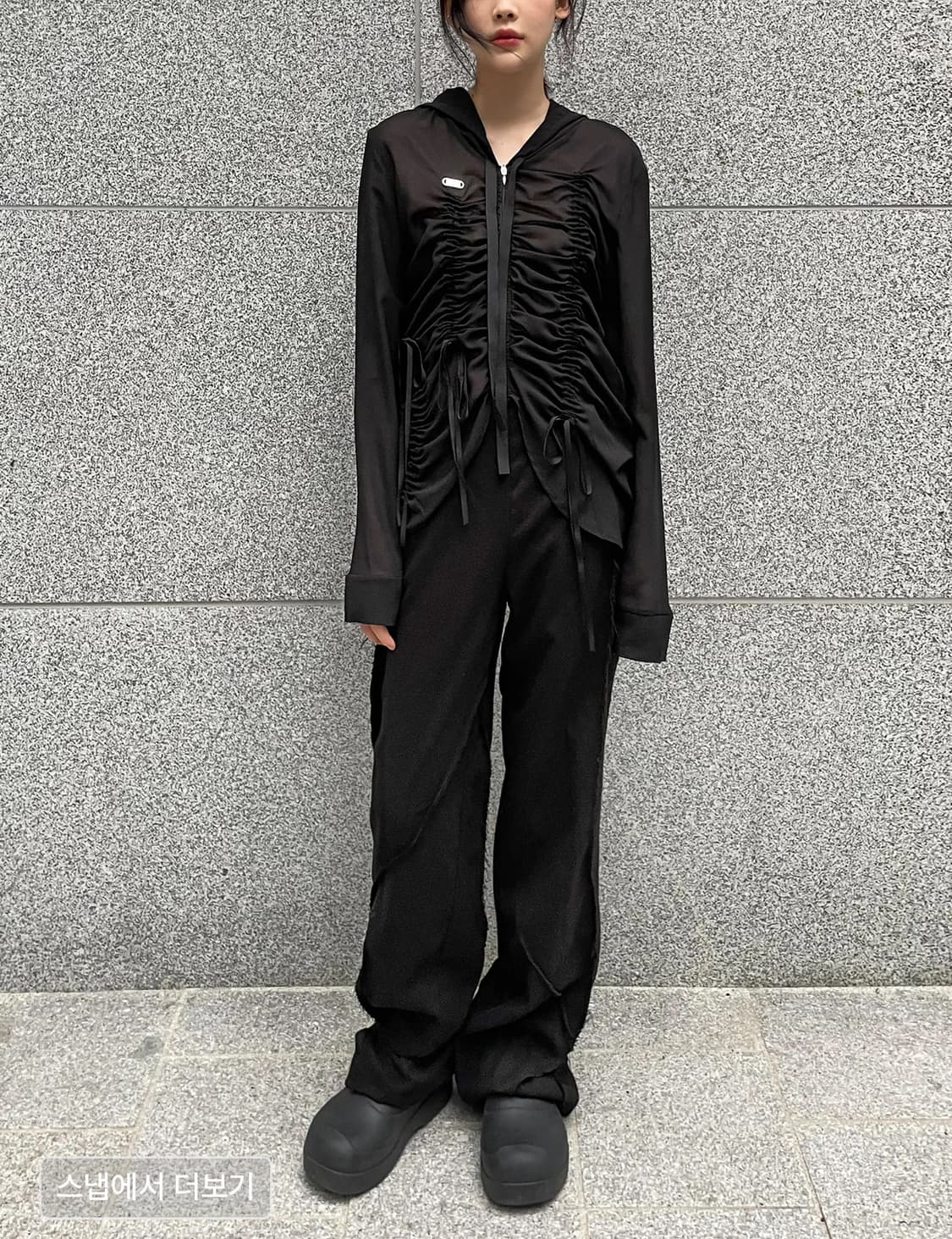 Nache Shirring Chiffon Hoodie Zip-Up 상품이미지3