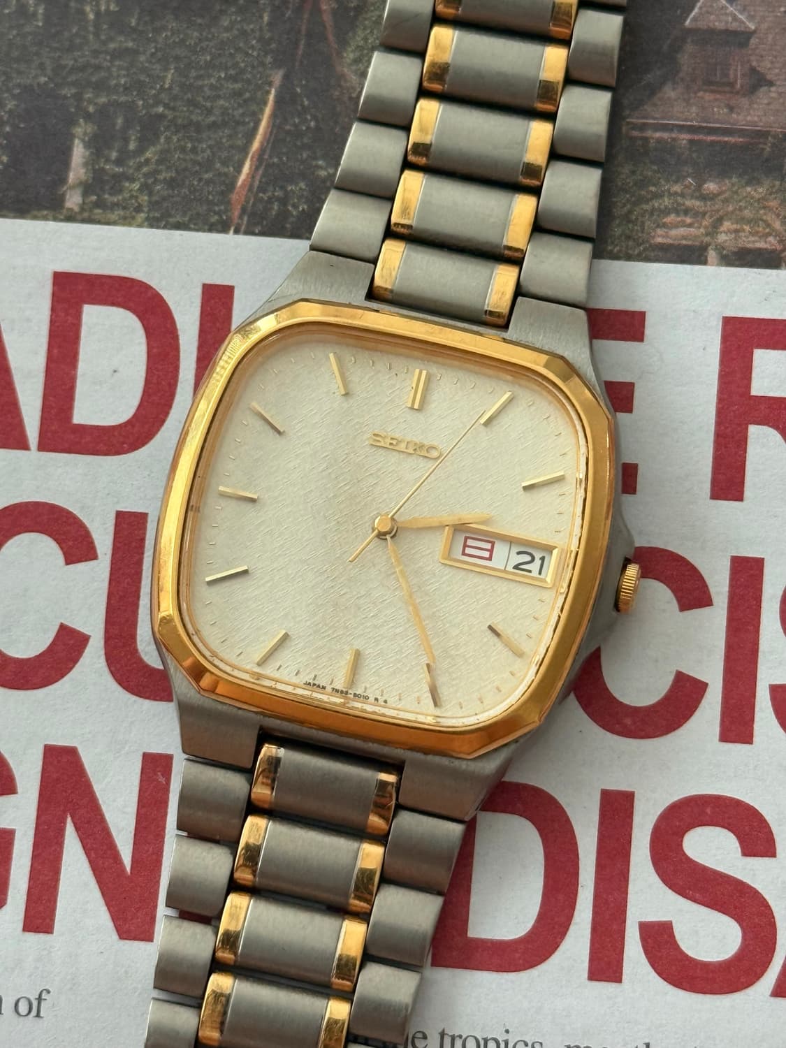 Seiko 세이코 쿼츠 티타늄 콤비 리넨 다이얼 Day-Date 1999 상품이미지2