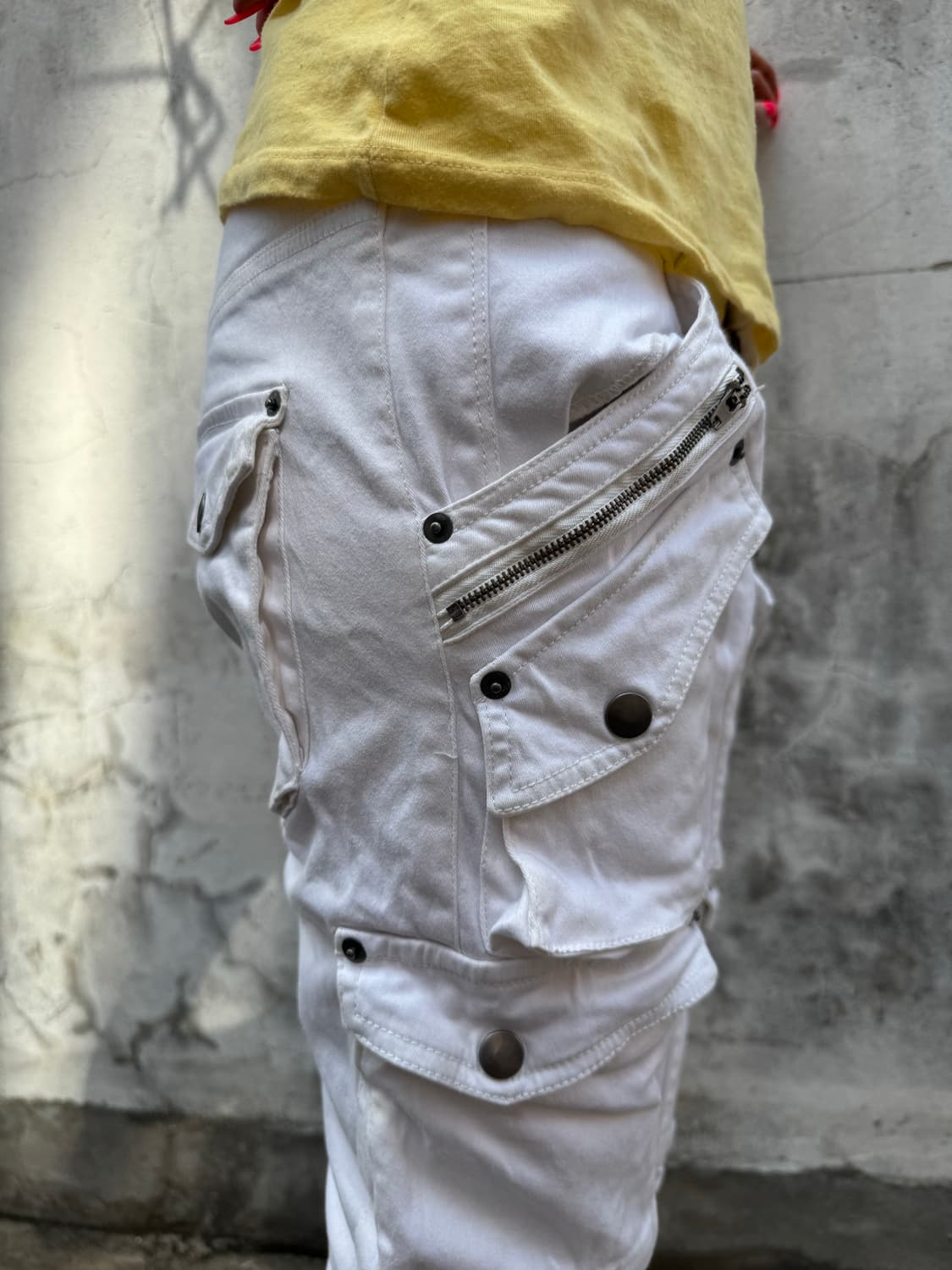 Y2k white zip cargo pants 상품이미지3