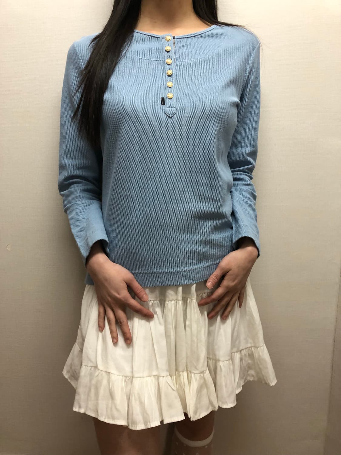 빈티지 파스텔블루 버튼 롱 슬리브 상품이미지6