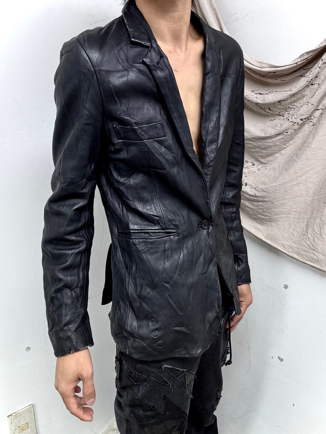 [WOOD DOWN]Chic Black Leather blazer 상품이미지1